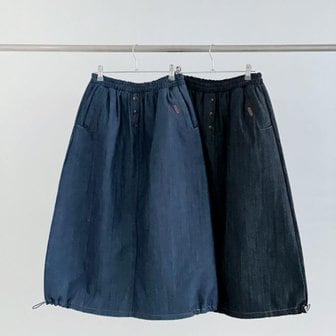 신세계라이브쇼핑 [옷자락] 여성 A라인 롱 데님 스커트 벌룬 스트링 밴딩 디자인