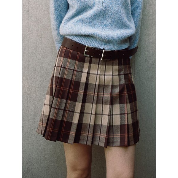 체크 미니 플리츠 스커트  브라운 (BF5Y27C28D)