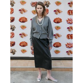 [Day-wool] Eco Leather Slit Skirt