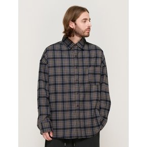 PEACH COTTON CHECK OVER FIT SHIRT  (GRAY)