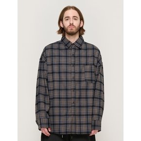 PEACH COTTON CHECK OVER FIT SHIRT  (GRAY)