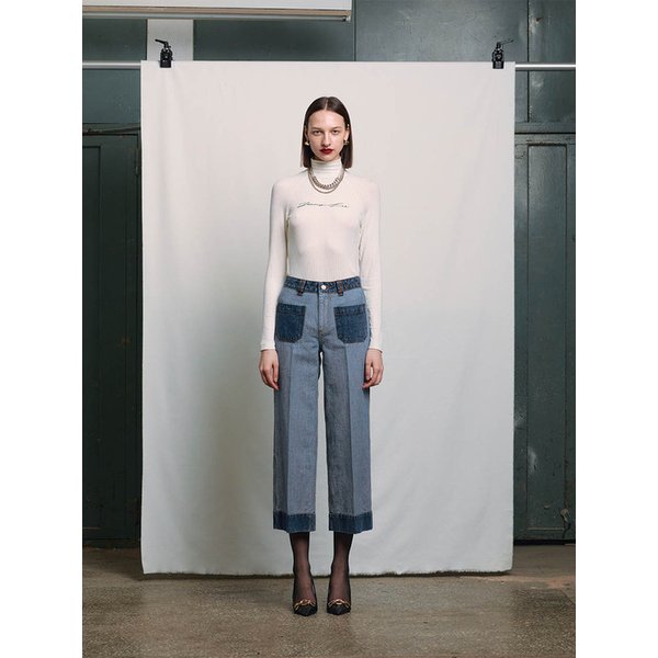 BLUE REVERSE PATCH POCKET DENIM PANTS