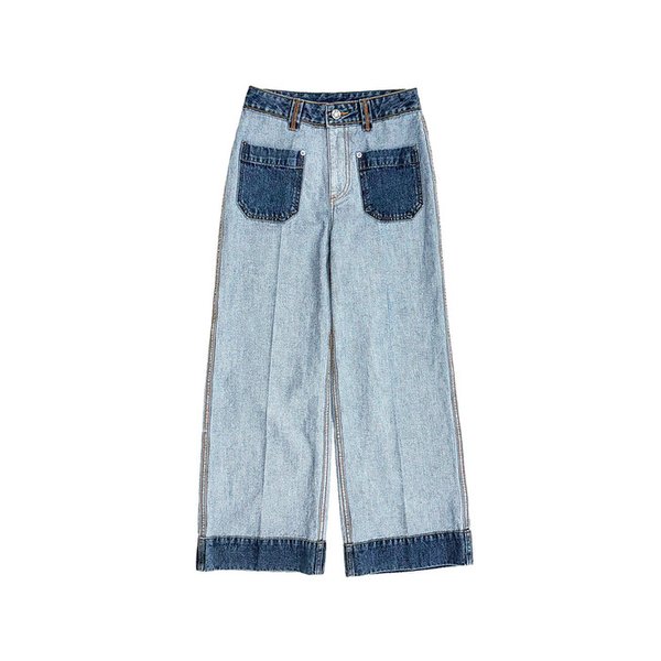 BLUE REVERSE PATCH POCKET DENIM PANTS