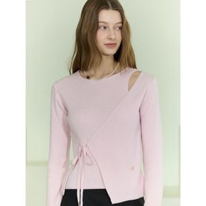 Cut Out Diagonal Wrap Knit - Pink