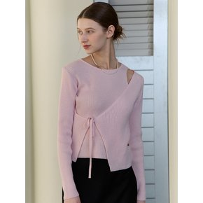 Cut Out Diagonal Wrap Knit - Pink