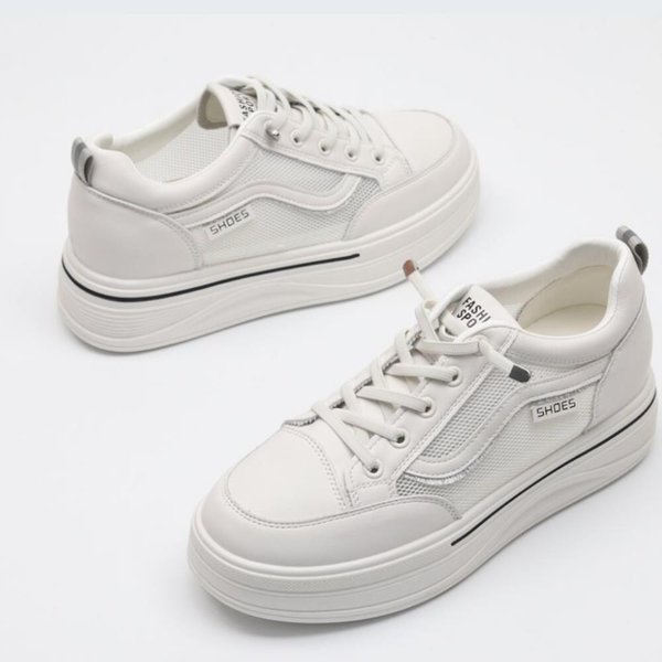 [옷자락] 여성 메쉬 끈조절 운동화 흰색 키높이 스니커즈