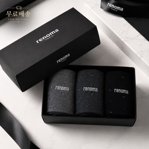 확대된 대표 [레노마] 남자 도트 중목 양말 3족 선물세트 RM1303S 무배
