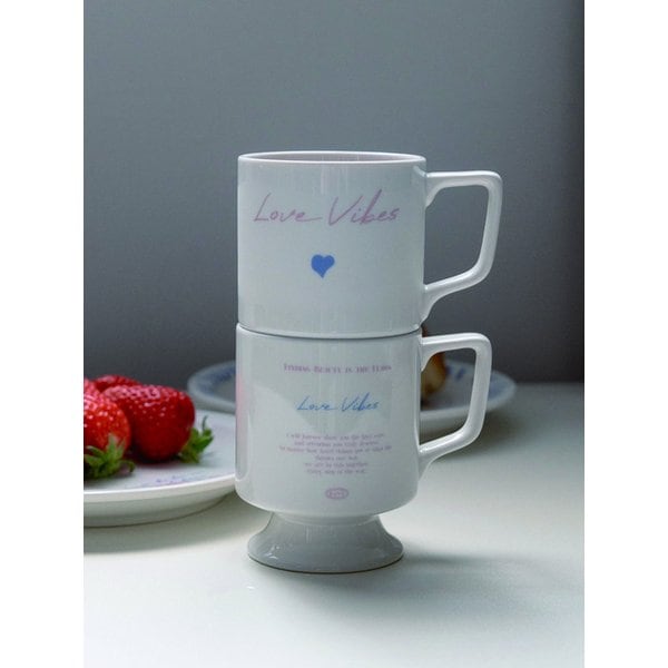 피오니 블루하트 세라믹 고블렛 레트로 굽머그 250ml