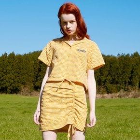 (BL-20302) CHECK STRING CROP SHIRT MUSTARD