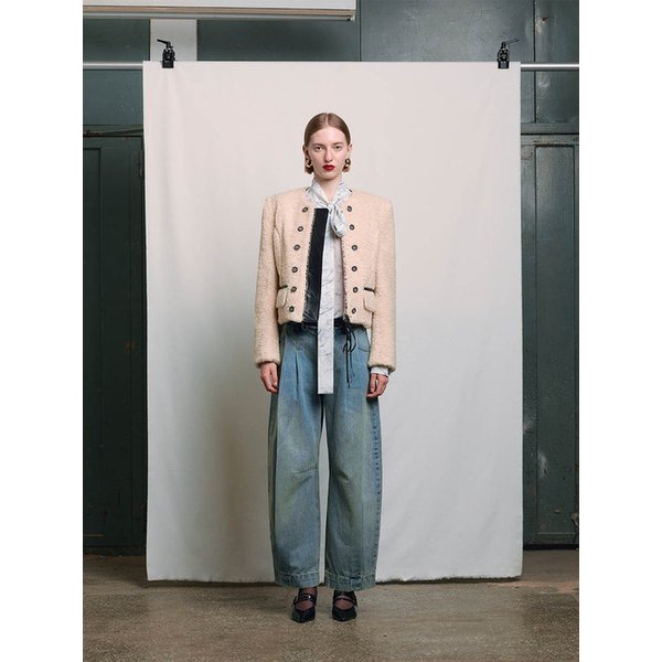 IVORY SHEARLING DOUBLE CHASSEUR ZIP UP JACKET