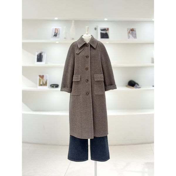 [여주점] 여성 스탠카라 헤링본 싱글 롱 코트 (L261PSH506)