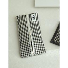 flat pencil case - corduroy black check(middle zipper)