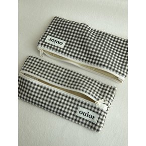 flat pencil case - corduroy black check(middle zipper)