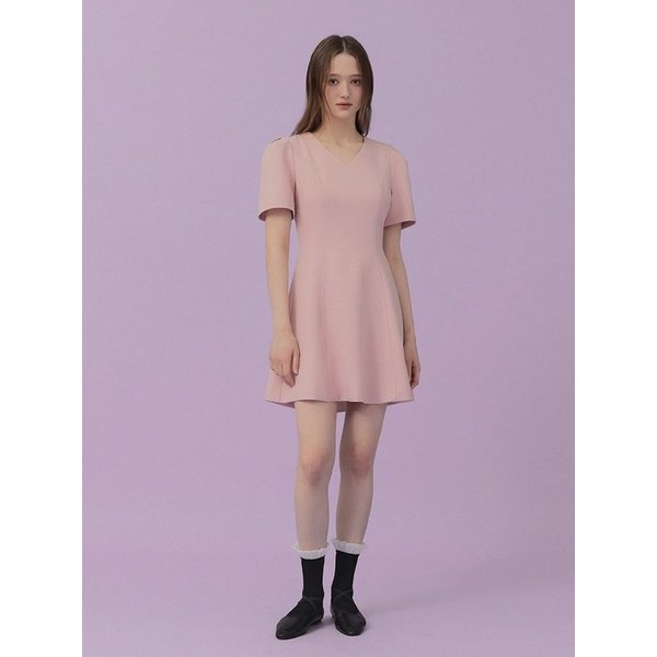 머츠 브이넥 퍼프 라인 원피스