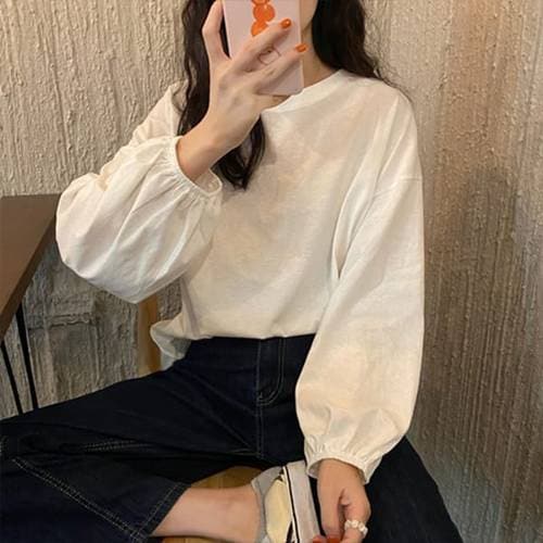 나바바 / NT3224 여성 1 + 1 루즈핏 퍼프소매 라운드넥 티셔츠