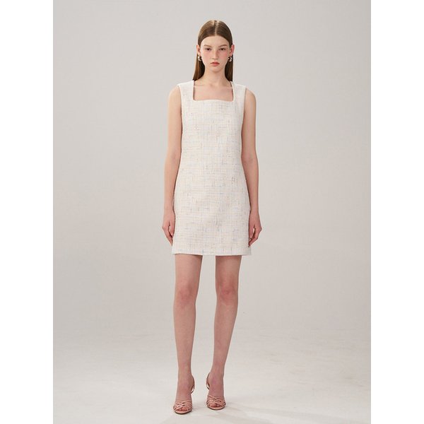 Square Neck Tweed Dress _ White