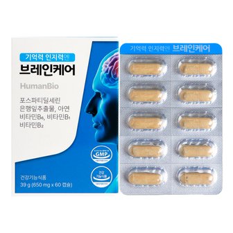 지니트레저 기억력 인지력 엔 브레인케어 PS 60캡슐 포스파티딜세린 두뇌건강기능식품 은행잎추출물