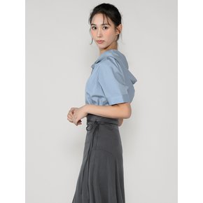 COTTON HOOD SHORT SLEEVED BLOUSE-skyblue