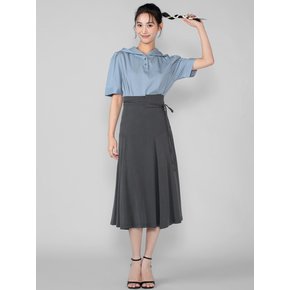 COTTON HOOD SHORT SLEEVED BLOUSE-skyblue