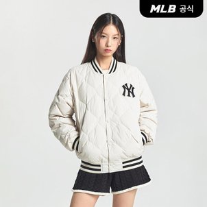 MLB [엠엘비코리아공식] 바시티 다이아 퀼팅 립 경량 숏패딩 NY (D.Cream)