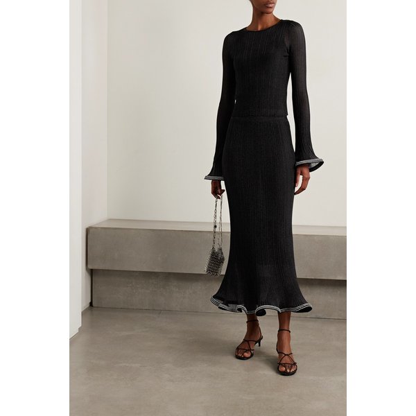 심카이 브라이튼 크리스탈 장식 메탈릭 리브 니트 맥시 스커트 46376663162946706