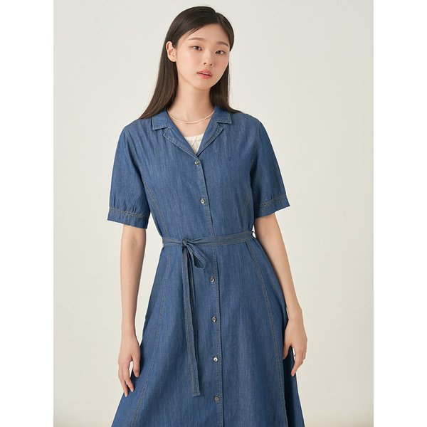 데님 반소매 셔츠 원피스  블루 (BF5771C06P)