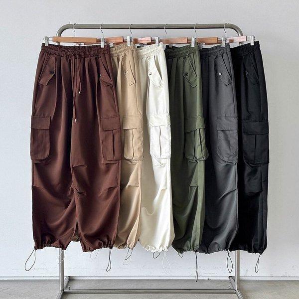 [옷자락] 남성 스토퍼 파라슈트 카고 바지 스트링 루즈 롱 팬츠