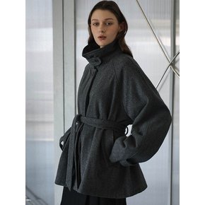 Belted High-Neck Half Coat [Charcoal]