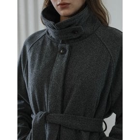 Belted High-Neck Half Coat [Charcoal]