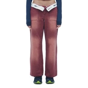 턴업 로고 벨트 로우라이즈 카치온 팬츠 와인 TURN UP LOGO BELT LOW RISE CATION PANTS WN