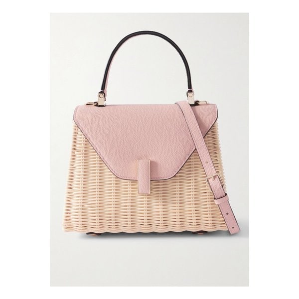 이시데 미니 가죽 트리밍 라탄 토트 핑크 46376663162892616