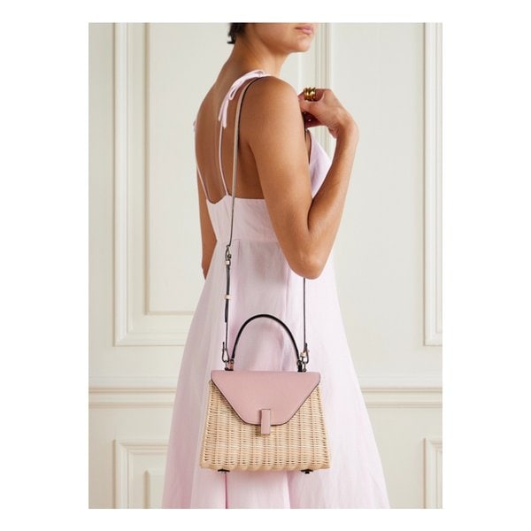 이시데 미니 가죽 트리밍 라탄 토트 핑크 46376663162892616