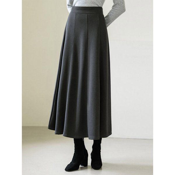 코튼 베이직 절개 플레어 롱 스커트_4color