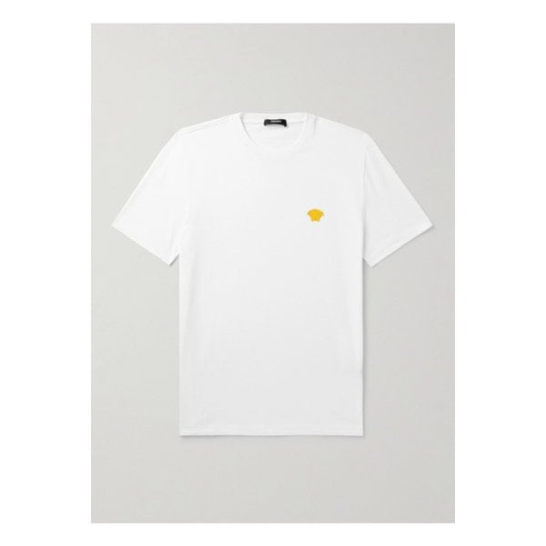 슬림핏 로고 자수 코튼 저지 티셔츠 화이트 1647597344858538