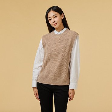 JAJU 여 라운드넥 메리노울 블렌디드 베스트_베이지