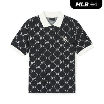 MLB [코리아공식]여성 다이아 모노그램 자카드 카라 티셔츠 NY (Black)