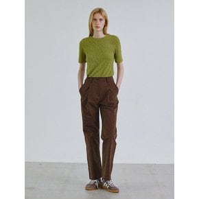 Washed tuck straight cotton pants_BROWN