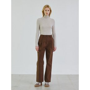 Washed tuck straight cotton pants_BROWN