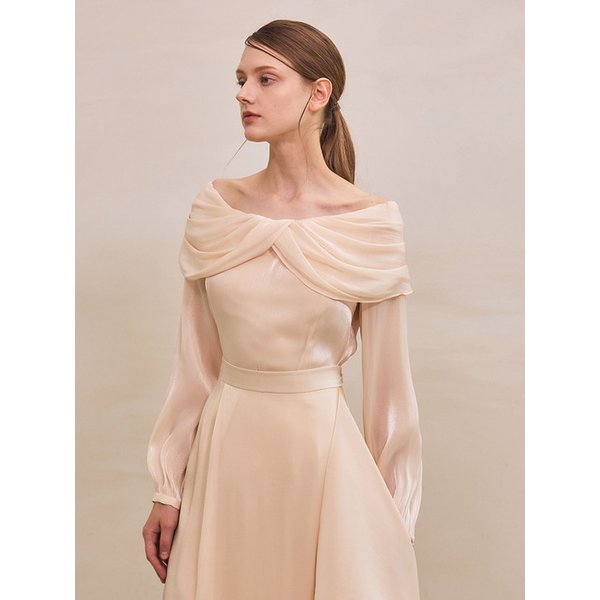 [SET] Anais Off-shoulder Blouse + Anais Wrap Skirt (Beige/Black)