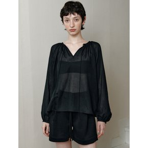 drawstring shirring blouse (black)