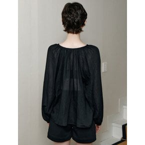 drawstring shirring blouse (black)