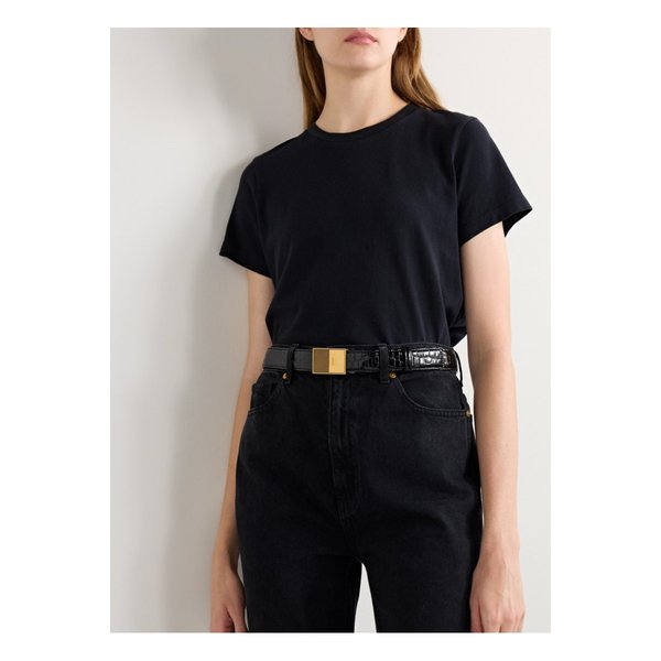 케이트 엘리오 크로커다일 이펙트 페이턴트 가죽 벨트 블랙 1647597344450847