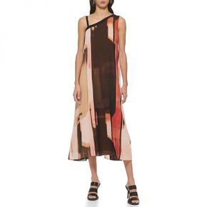 4839077 DKNY Sleeveless Print Chiffon Cold-Shoulder Dress