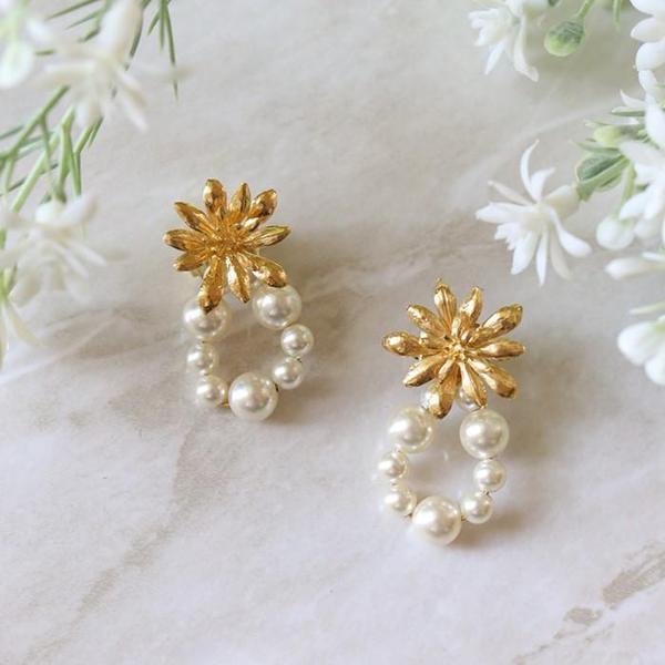 [엘리오나 컬렉션] Wildflower Studs Pearls (gold)(1)