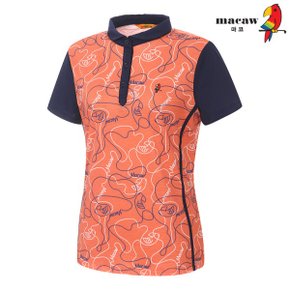 여성 라인 패턴 포인트 카라 반팔 티셔츠 MLW2TS78_P359966193