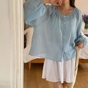 린넨 셔링 루즈핏 블라우스 여름 얇은 시스루 오버핏 긴팔 D273_P424040218