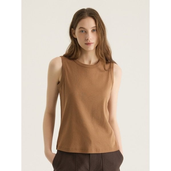 COTTON SLIM SLEEVELESS TOP - CAMEL