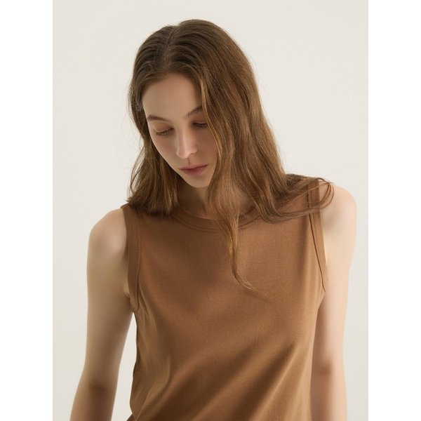 COTTON SLIM SLEEVELESS TOP - CAMEL