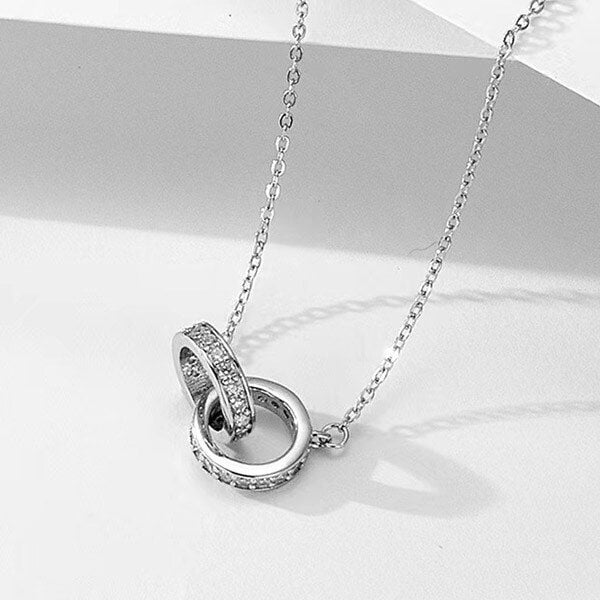 목걸이 페미닌 큐빅 더블링 펜던트 BCN004