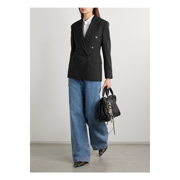 더블 브레스트 핀스트라이프 울 코튼 혼방 블레이저 블랙 1647597347034777